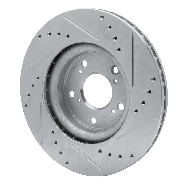 Honda CR-V Brake Rotor (1) - Front Left - R1 Concepts - Drilled & Slotted - Silver - `12-`16